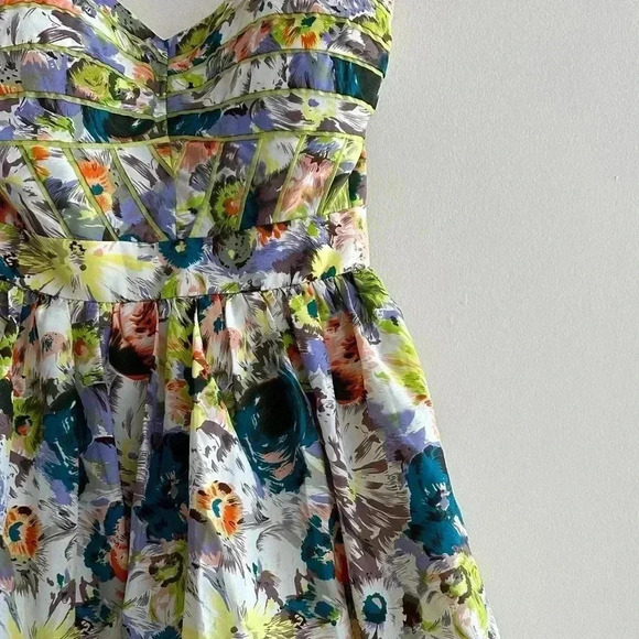 Minuet Floral Sweetheart Fit and Flare Dress, Blue/Green/Purple, Size Medium - Picture 8 of 16